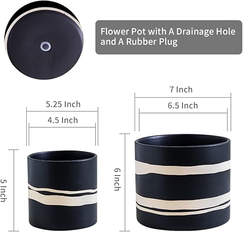 Miniatura 9 de Nihow Maceta moderna de cerámica  Maceta de 5 + 7 pulgadas para todas las plantas de interior  Macetas resistentes con orificio de drenaje y tapones
