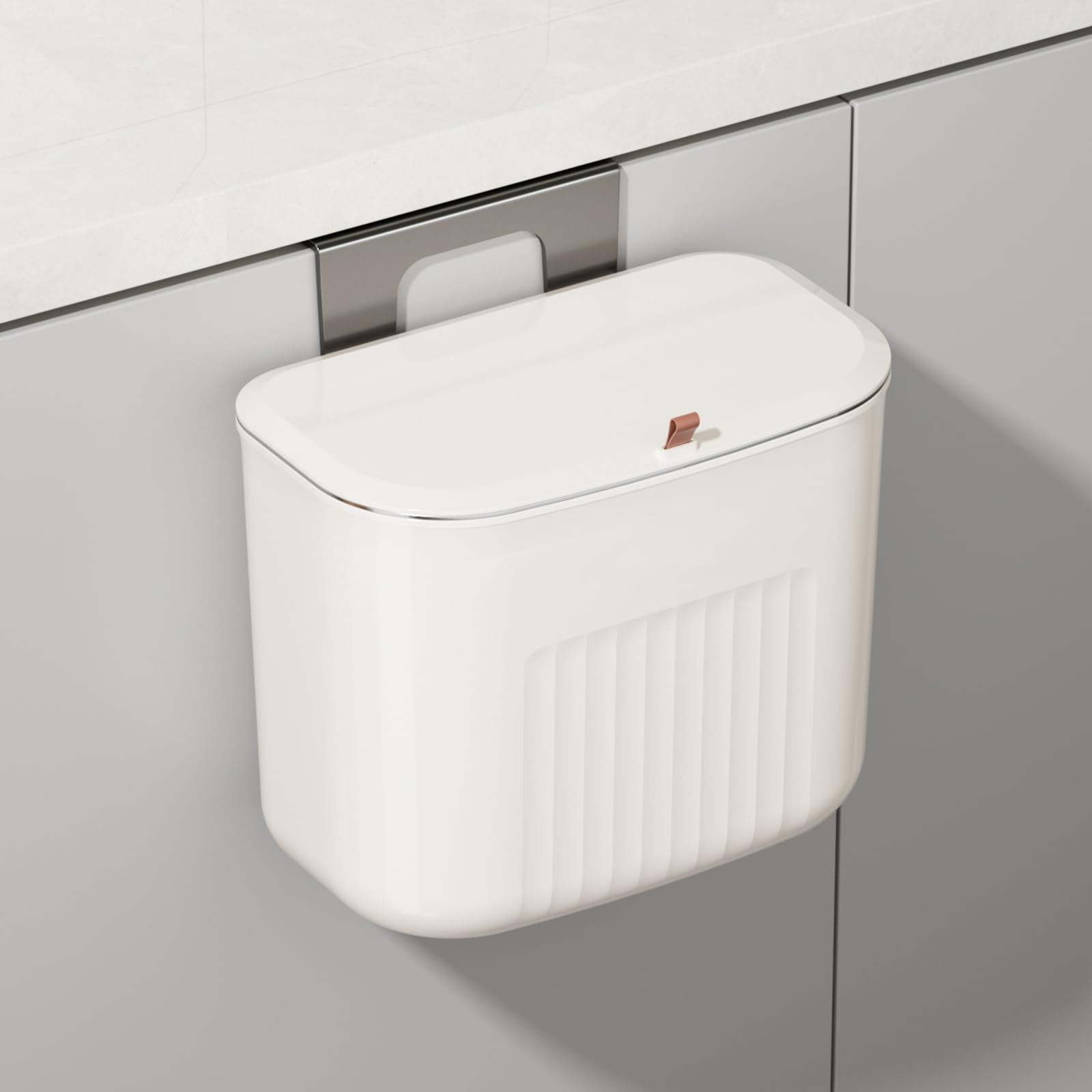 LavStow Kitchen Hanging Trash Can with Lid, Compost Bin for Counter Top or Under Sink, 1.85 Gallon/7L Hanging Garbage Trash Can for Kitchen RV