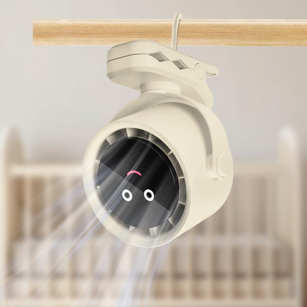 Petit ventilateur de bureau portable rechargeable par USB pour poussette de bébé (blanc)