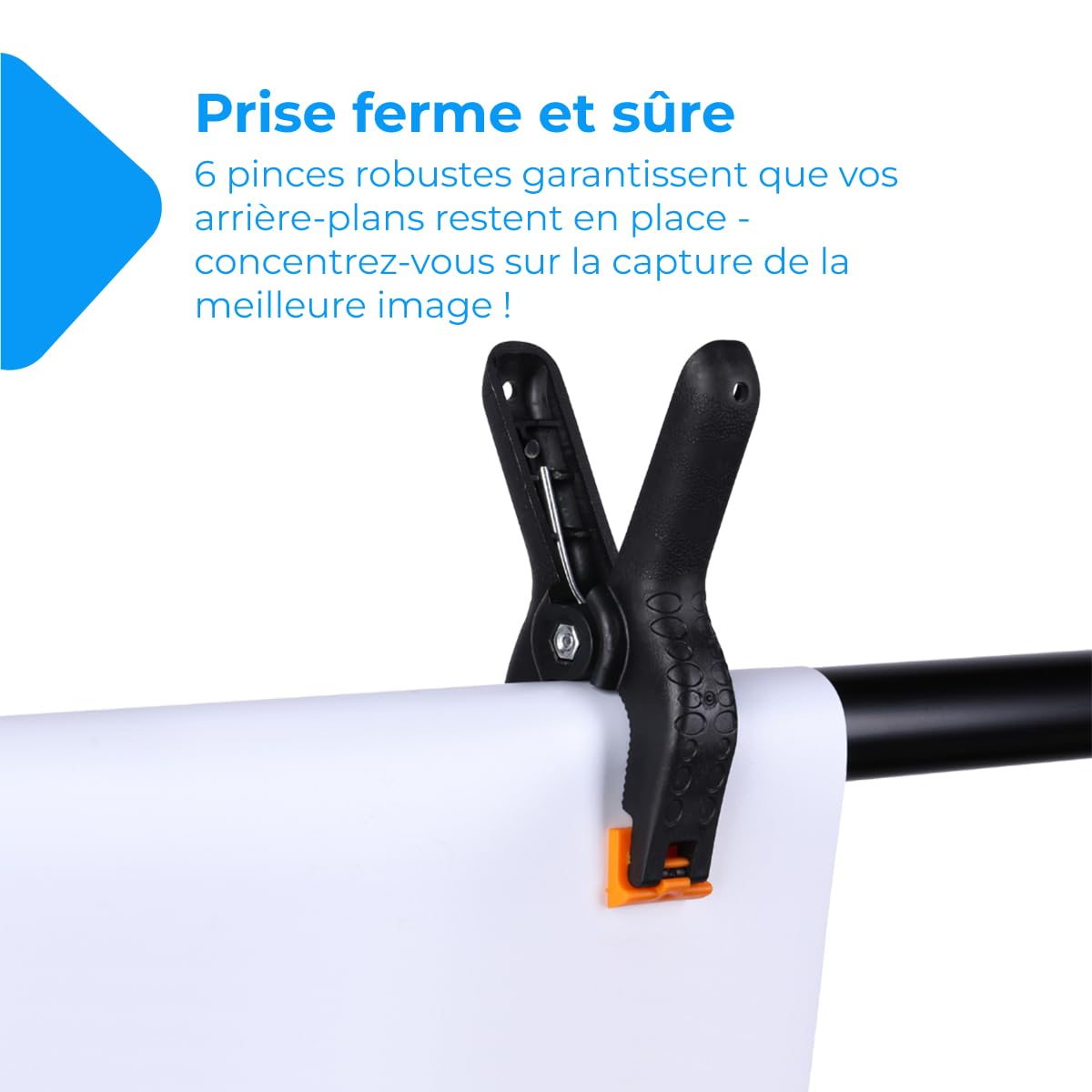 NK Support de Fond pour Photographie Professionnelle 2 x 3 mètres réglable et rétractable, 2 trépieds, 1 Barre transversale entrelacée, 6 Pinces, 4 Pinces latérales en Velcro, 1 Sac de Transport