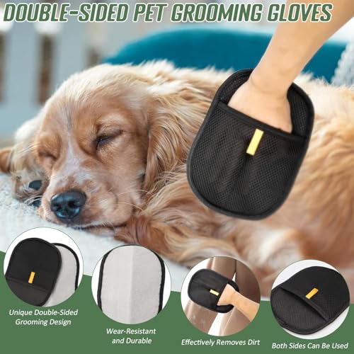 Image of 2-Pack Pet Hair Removal Glove, Washable Pet Grooming Gloves, Reusable Double Sided Electrostatic Pet Hair Remover, for Clothing, Couch, Furniture, Car Seat