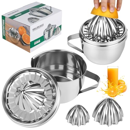 bssmmai Orangenpresse Edelstahl, Zitronenpresse Zitruspresse Limettenpresse Obstpresse Handpresse Edelstahl 304, Hand Entsafter (2 Pressköpfe) mit Ergonomischem Griff