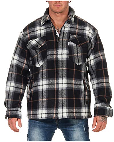 Preisvergleich Produktbild ZARMEXX Herren Thermohemd Karo Holzfällerjacke Arbeitsjacke mit Plüschfell Fleece Innenfutter Flanelljacke Kariert warm gefüttert schwarzbeige 2XL(56)