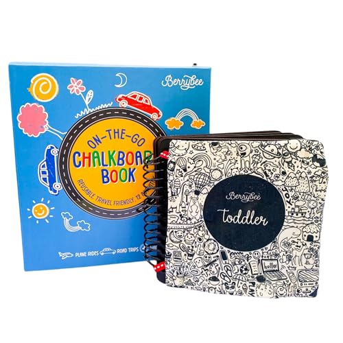 Image of Berrybee Children's Activity Chalkboard Book Portable Free Activities for Kids Erasable Reusable Book 12 Pages 12 Activities One Chalk with Chalkholder 6 x 6 inches Toddler
