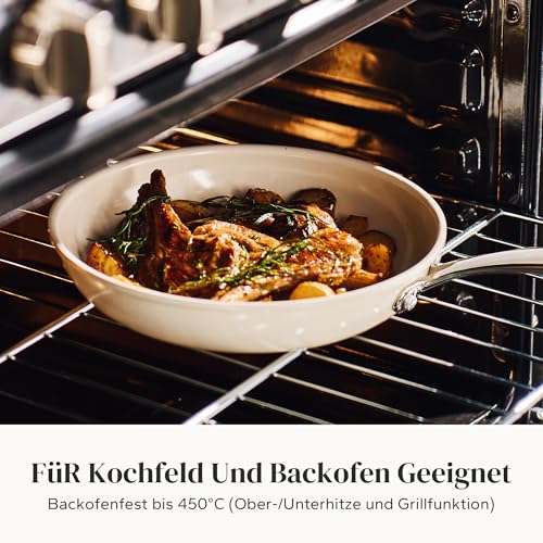 Foto von Redchef Pfannenset Keramik Induktion, Antihaft Bratpfannen 20 24 28 cm für alle Herdarten, PTFE-frei PFAS-frei PFOA-frei, Induktionsgeeignet, Backofenfest, Spülmaschinenfest (beige)