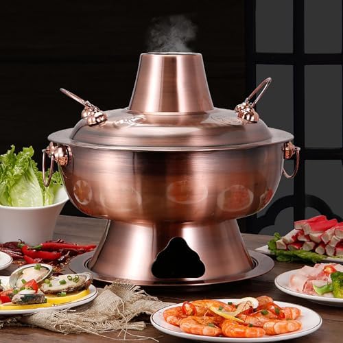 Authentic Chinese Copper Shabu Pot - Traditional Old Beijing Hot Pot, Heated Steam Cooker, Unique Kitchen Cookware Gift for Family & Friends