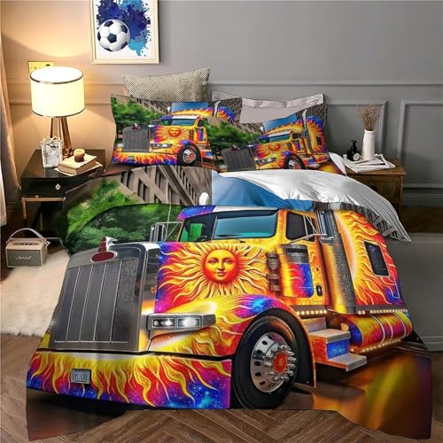 Housse de couette camion 200x200 parure de lit 3D microfibre pour garçons - 5