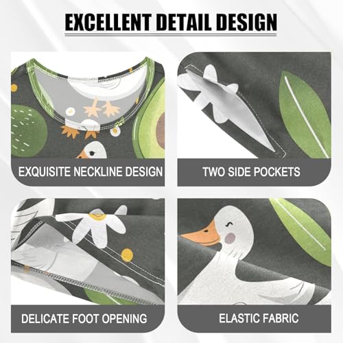 ALAZA Avocado Duck Daisy Flower Floral Pajamas Short Sleeve 2 Piece Sleepwear Top and Bottom Pajama Set Unisex4
