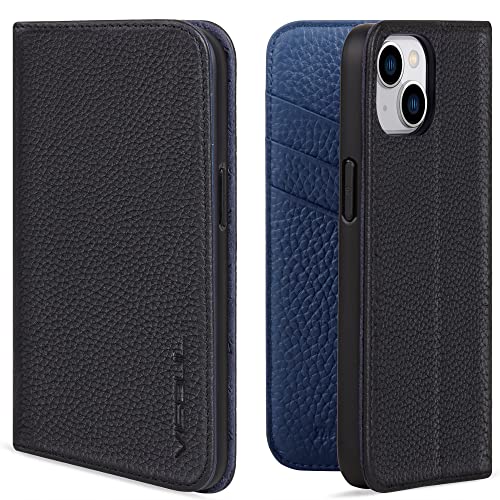 VISOUL Pebbled Genuine Leather Case for iPhone 14 Wallet Case with Card Holder for Men Women, Magnetic Flip Folio Cover with Stand RFID Blocking Cell Phone Case for iPhone 14 (6.1 inch)