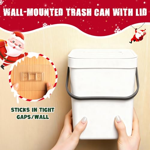 Image of Kitchen Waste Bin with Hooks 5L, Indoor Kitchen Sealed Under Sink for Kitchen, Food Waste Bin for Countertop (White)