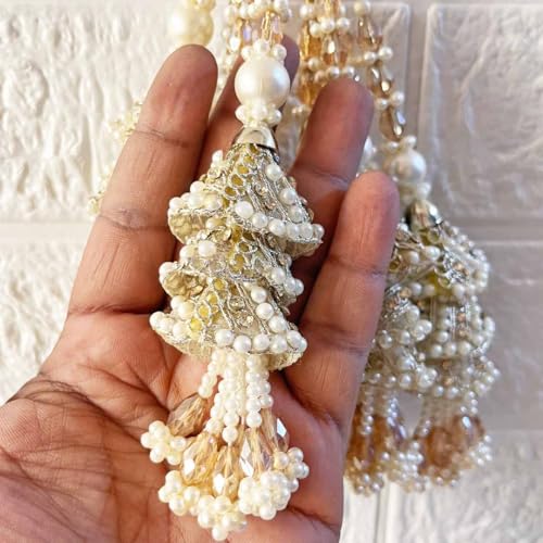 Image of Adikala Craft Store Handmade Ethnic Latkan Tassel Set of 2 for Saree Pallu, Blouse, Suits, Dupatta, Lehenga Decor (Silver 3Layer)
