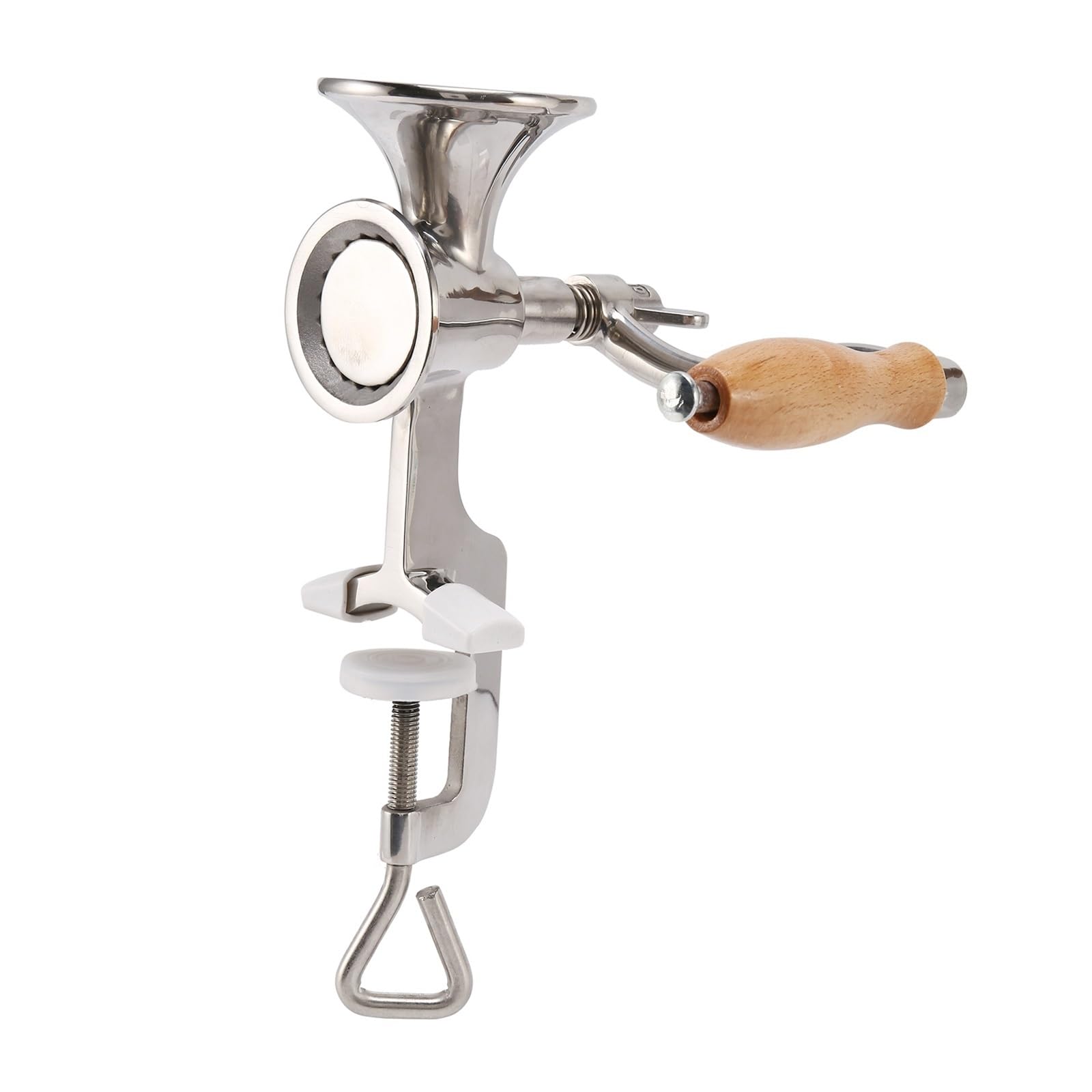 AMZBNEIDI Stainless Steel Hand Meat Grinder for Home Use, Stainless Steel Hand Grain Mill Nut Grinder Spice Wheat Corn Herbs Silver 24x7.4cm