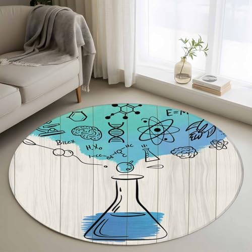 Round Area Rug 3ft Chemical Formula Beaker on Wood Grain