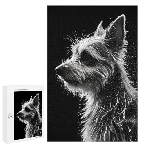 Adult Jigsaw Puzzle 500 Piece Wooden Puzzle Schnauzer Dog with Black Background for Teenagers and Adults Very Good Educational Game