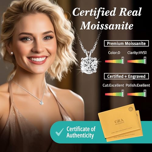 Moissanite Necklace for Women - Moissanite Pendant for Women, Solitaire Necklace, Lab Created, Sterling Silver, Heart Shaped Back, Round, 1-3 Carat4