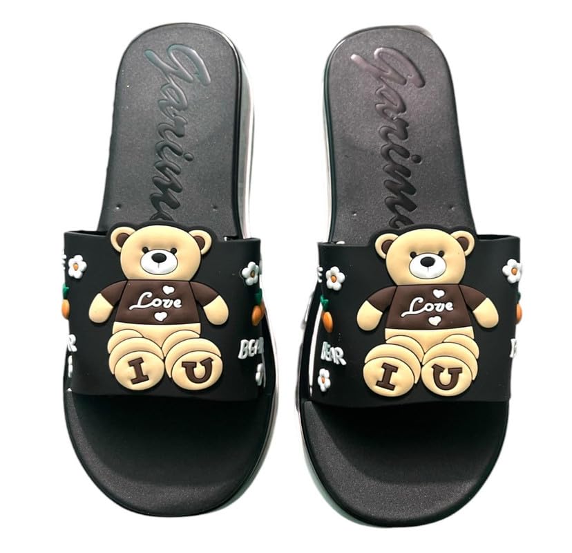 Wolvesden Flip-Flops & Slippers | Home Indoor & Outdoor Teddy Bear Design Soft PU Flip-Flop And Slippers For Women-Black_7 (B0DFC3672B) Amazon Price History, Amazon Price Tracker