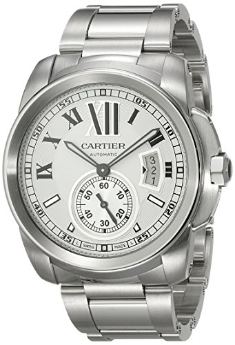 Cartier Men's W7100015 Calibre de Cartier Silver-Tone Stainless Steel Opaline Dial Watch