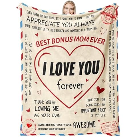 Calibron Bonus Mom Gifts from Daughter Son, Birthday Gifts for Bonus Mom Blanket, Best Bonus Mom Birthday Gifts, Step Mom Gifts Throw Blanket 60 * 50 Cover