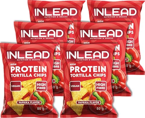 INLEAD High Protein Tortilla Chips | 35g Protein pro 100g | Knusprige Protein Chips mit viel Ballaststoffen | Protein Snack für Fitness & Alltag - 6x 50g (Paprika)
