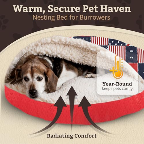 Image of Snoozer Cozy Cave Dog Bed, Round Covered Dog Bed, Starpatch Red Diamond (S)