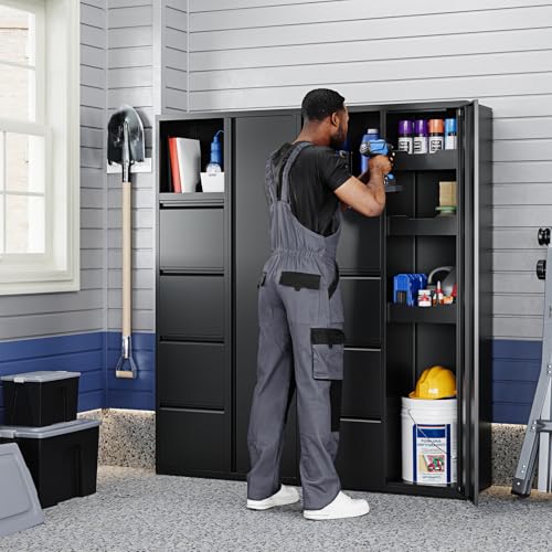 Image of Yizosh Metal Garage Storage Cabinet with 4 Drawers, 71 inch Heavy Duty Tool Cabinet with Door,Tall Steel Storage Cabinet,Utility Tool Cabinet for Garage,Warehouse,Workshop