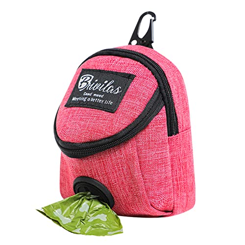 Cdemiy Porta Bolsas Caca Perro, Multifunción Portabolsas Perro Caca, Dispensador Bolsas Caca Perro con Mosquetón, Velcro y 2 Bolsillos, Porta Bolsas Perro para Actividades Al Aire Libre (Rosa) Cover