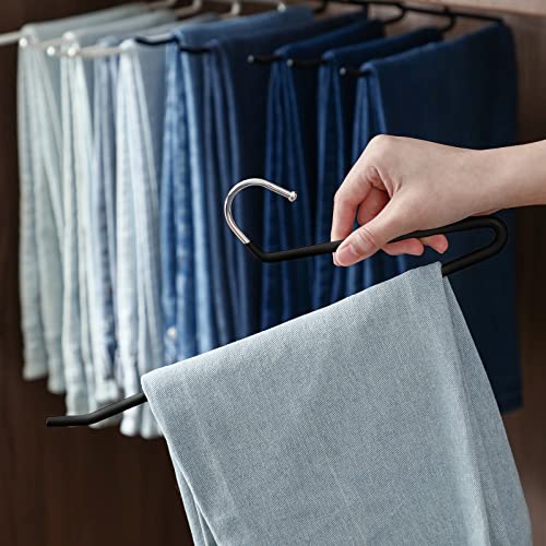 SHIMOYAMA Open Ended Pants Hangers, 5 Pack, Single Rod Trouser/Slack Hangers, Semi-Open Space-Saving Pant Hanger for Jeans (Black)