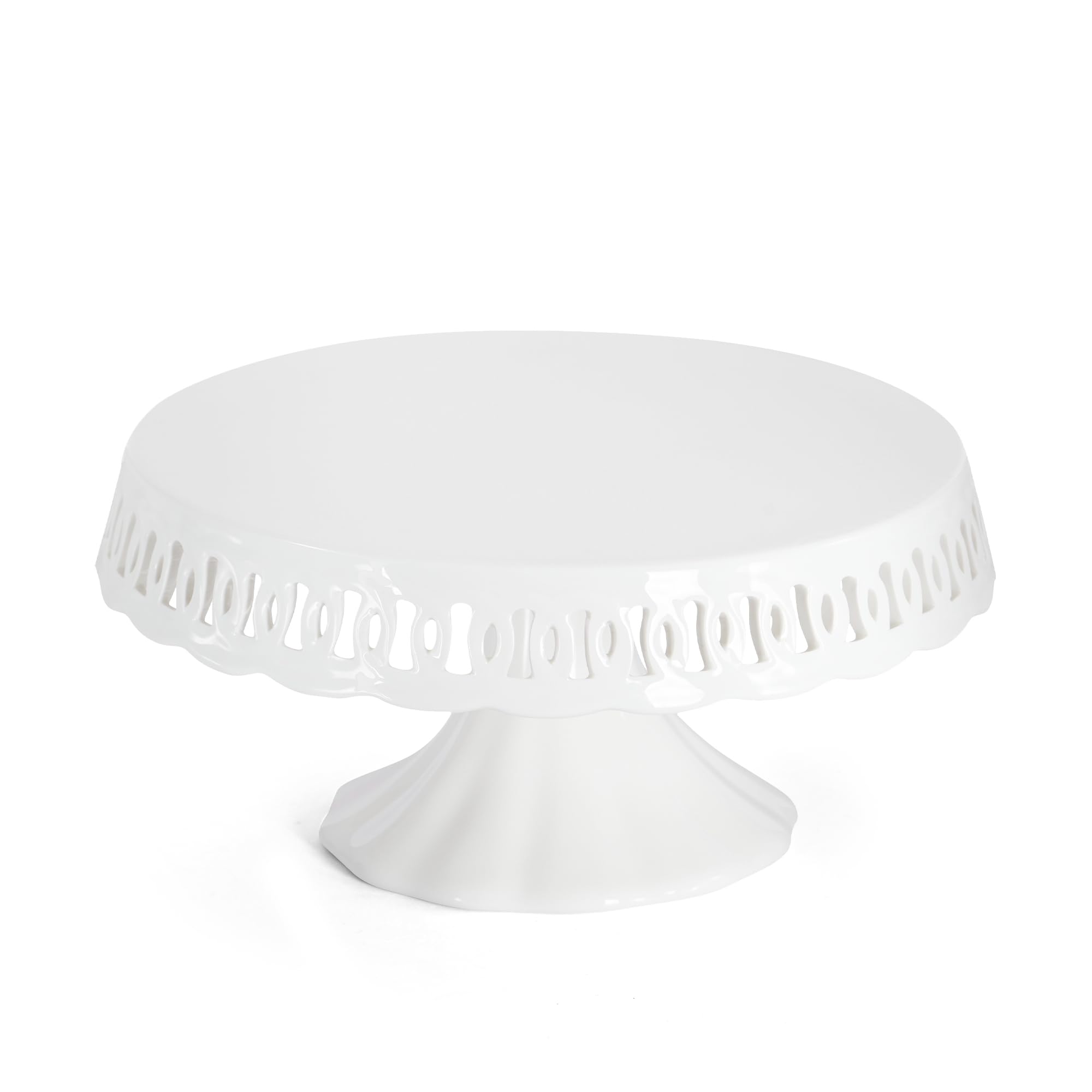 Soporte redondo de cerámica blanca de 10 x 5.1 pulgadas, elegante plato de encaje para tartas, postres, dulces, frutas, cupcakes, soporte para cumpleaños, cena, fiesta, boda, aniversario, baby shower