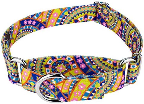 Country Brook Petz - Yellow Boho Mandala Martingale Dog Collar - Groovy Collection with 11 Far Out Designs (1 Inch, Large)