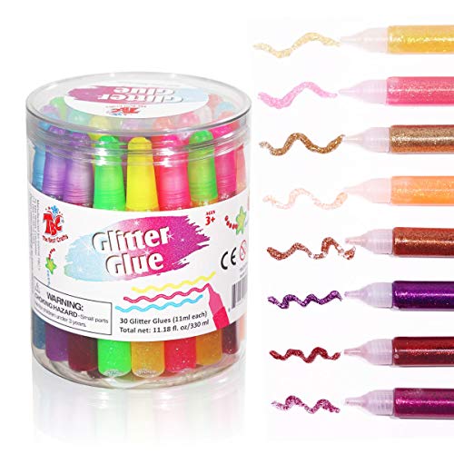 TBC The Best Crafts 30-Count Washable Glitter Glue Pack(330ml), Non-Toxic Sparkle Glitter Glue Pens for Kids, Glitter Writing Glue Pens for Arts and Crafts Projects, Classroom Posters, Art Supplies