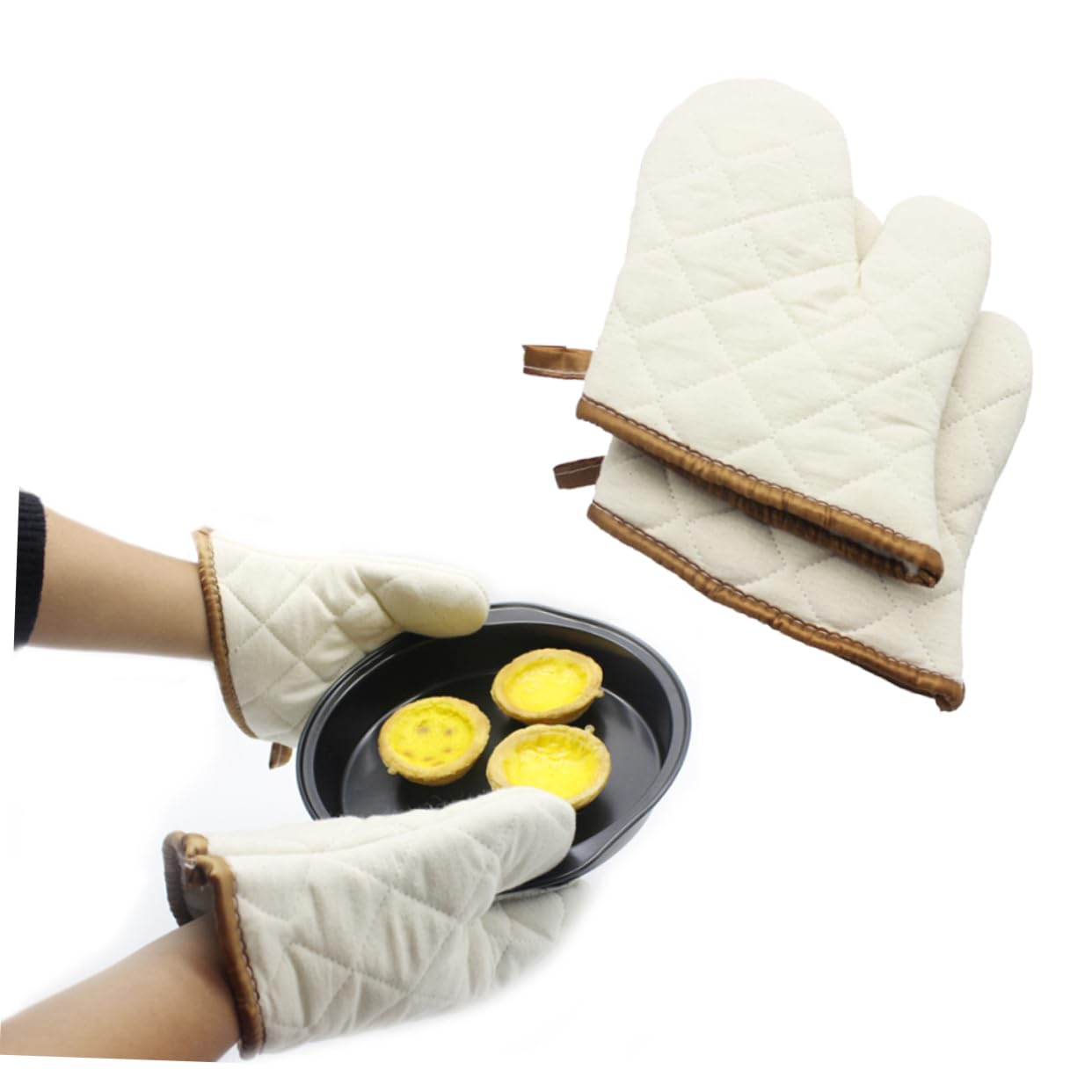 Ciieeo 2Pcs Heat Resistant Cotton Kitchen Gloves Scald Oven Mitts for Cooking Baking Flexible Comfortable Present for Home Chefs