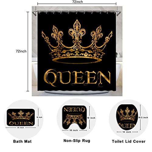 OuElegent 4-teiliges Queen-Duschvorhang-Set mit rutschfesten Teppichen, WC-Deckelbezug und Badematte, Schwarz und Gold… – Bild 7
