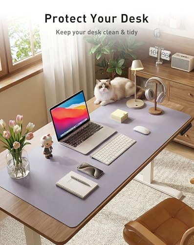 Image of Aothia Faux Leather Desk Mat - Large Mouse Pad, Non-Slip PU Leather Blotter, Waterproof Writing Surface for Office and Home (Lavender, 42 inch x 17 inch)