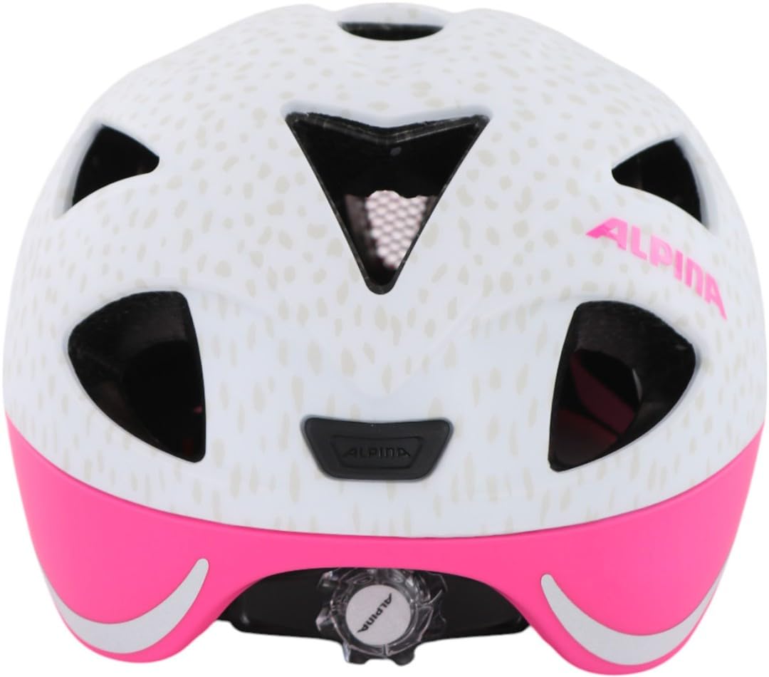 ALPINA XIMO L.E. – Casque de vélo léger, sûr et résistant aux Chocs avec éclairage LED optionnel pour Enfants - White Pink Dots Matt - 49-54