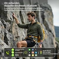 Smartwatch Herren Damen, 1.53" HD 1000mAh Militär Smart Watch mit Telefonfunktion, 100+Sportmodi Fitnessuhr Tracker, IP68 Wasserdicht Sportuhr, Herzfrequenz Schlafmonitor Schrittzähler Android iOS Blu – Ansicht 2