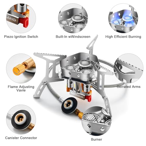 Odoland 6800W Windproof Camping Gas Stove, Portable Outdoor Camping Furnace, Folding Wild Camp Gas Burner, Backpacking Stove Suitable for Hiking, Camping, Trekking and Picnic - Image 5