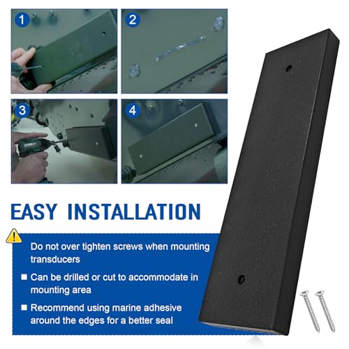 Transducer Mounting Board, Boat Transom Mounting Plate for Fish Finders & Transducers, 12\" X 3.5\" X 3/4\", Transducer Mount Block Hardware Kit, Universal, Marine-Grade, Black, 1 Pack