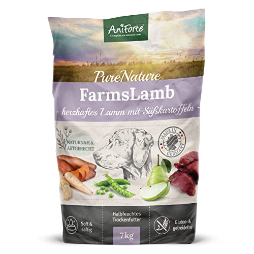 AniForte Lamm Trockenfutter für Hunde 7kg – Herzhaftes Lamm mit Süßkartoffeln & Vitaminen, Halbfeuchtes Trockenfutter, Hundefutter trocken getreidefrei & glutenfrei für Allergiker