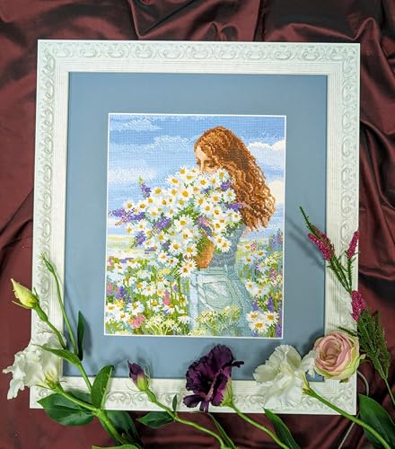 Image of RIOLIS - Chamomile Happiness 2253, Floral Cross Stitch Kits 9 inchx11, Cross Stitch Kits for Beginners & Advanced, Crossstitching Kits Adult, Counted Stitching Kits, Embroidery Kit