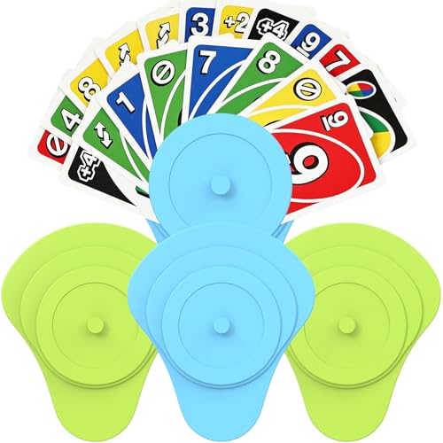 Playing Cards Holder for Little Hands Stocking Stuffer for Boy Girl UNO Game Nights Poker Canasta Spite Malice Playing Card Accessories for Family Gatherings & Travel Set of 4 (2 Blue + 2 Green)