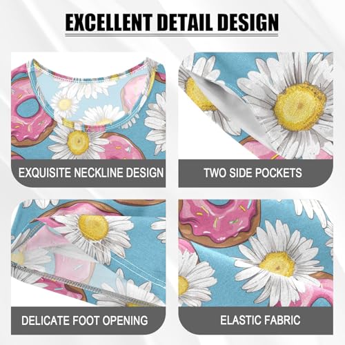 ALAZA Daisy Flowers Donuts Pajama Set Short Sleeve Sleepwear Soft Lounge Nightwear4