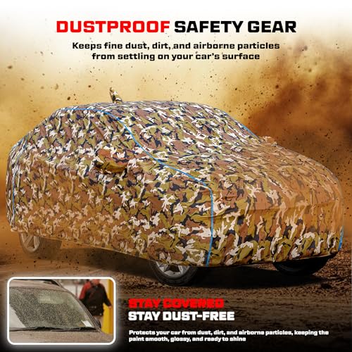 Image of Hyundai Xcent 100% Waterproof Car Cover for All Weather Protection with Mirror & Antena Pocket Inner Cotton Triple Stitched Cover with Adjustable Belt Bottom Elastic to Secure Fit -Jungle