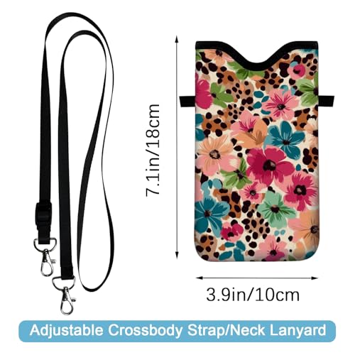 Image of Neoprene Cell Phone Sleeve Pouch Case Bag with Crossbody Strap Neck Lanyard for Women 7.1 X 3.9 in Floral Pattern