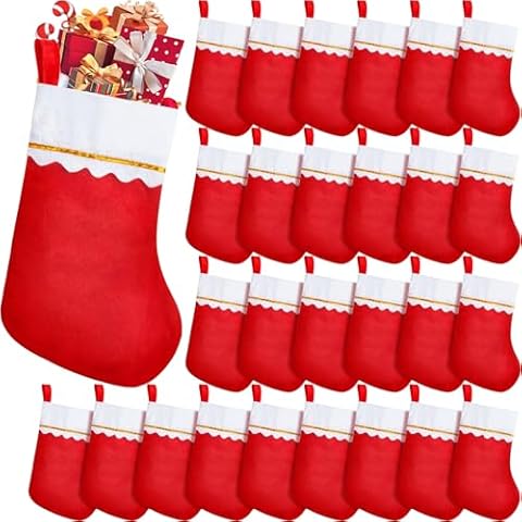 Lshfwn 30 Pcs Red Felt Christmas Stockings,Xmas Fireplace Hanging Stockings,Candy Gift Bag Christmas Tree Hanging Decoration,Party Favors Stockings for Family,Holiday,Season Decor Cover