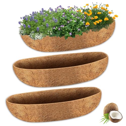 Halatool 3 Pack 30 Inch Trough Coconut Liners for Planters Natural Coco Fiber Replacement Liners for Window Box Fence Railing Wall Windowsill Planter