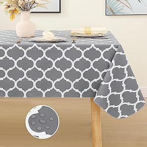 smiry Rectangle Tablecloth, Waterproof Vinyl Tablecloths with Flannel Backing for Rectangle Tables, Wipeable Spillproof Plastic Tablecloth for Dining, Camping, Indoor and Outdoor (60″ x 84″, Grey)