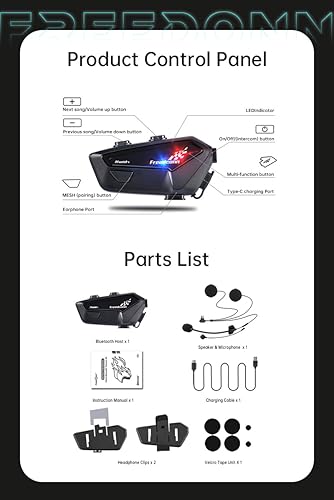 Vista 16 de FreedConn FX - Auriculares Bluetooth para casco de motocicleta, sistemas de comunicación de motocicleta con cancelación de ruido CVC, música