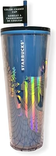 Starbucks Vaso de plástico con cambio de color azul sirena de Navidad 2021, 24 onzas