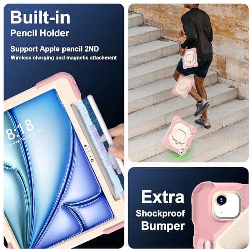 Coque iPad Air 11 M3 support rotatif 360 degrés robuste or rose