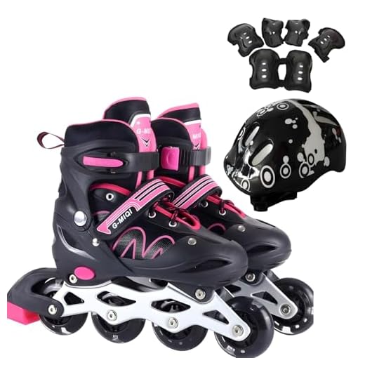 Patins Roller Inline 4 Rodas Skates Ajustavél com Roda Iluminada Jovens e Adultos, Para iniciantes, Uso Interno e Externo + Kit Completo com Capacete e Proteções (Rosa/Preto, Roller M (33 ao 36))